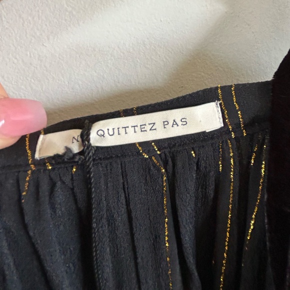 NE QUITTEZ PAS Dress Black Metallic Long sleeve Belted womens Medium New - Picture 3 of 9